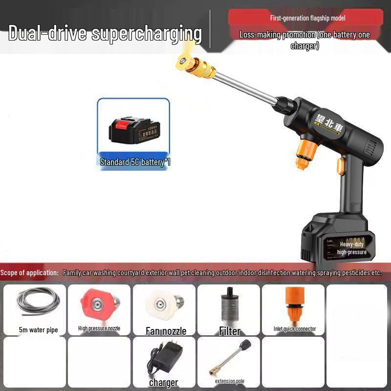 

Portable High-Pressure Wireless Car Washer with Lithium Battery - Powerful Water Gun for Easy Car Cleaning