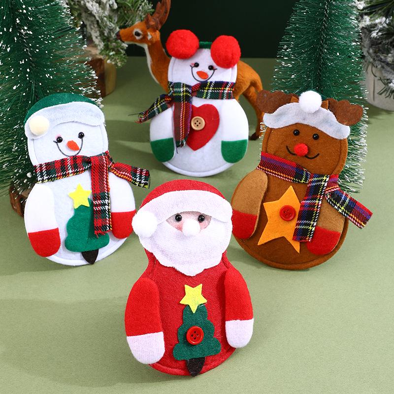 Christmas Table Decoration Set: Santa & Snowman Cutlery Covers, Knife & Fork Hats, Wine Bottle Covers