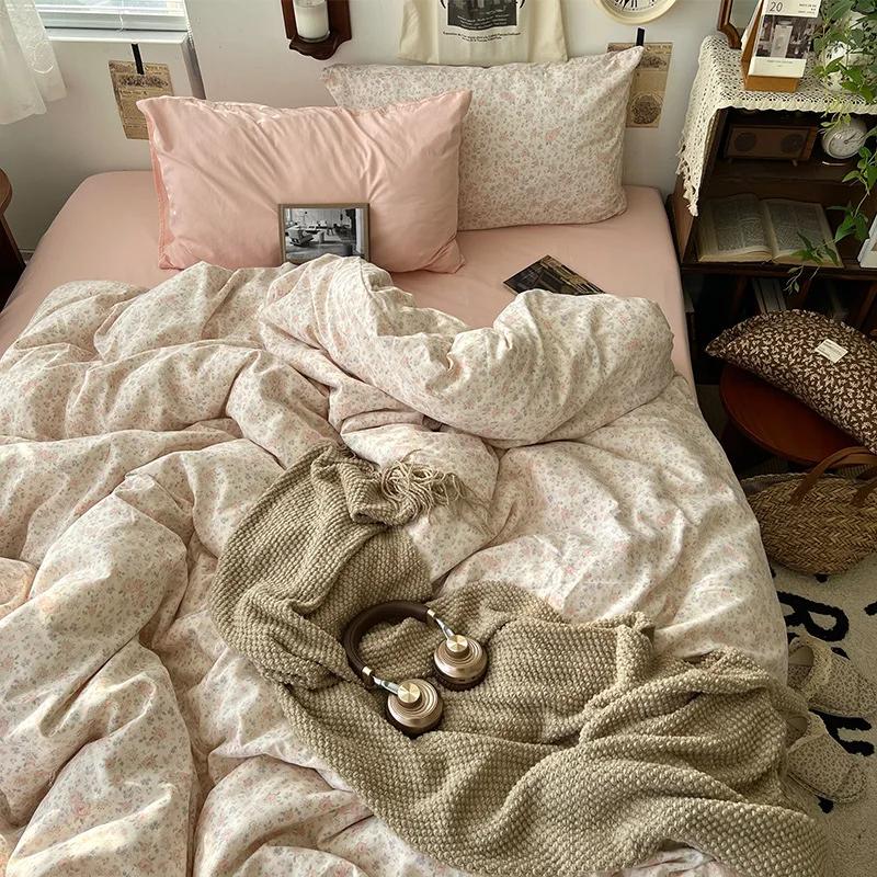 Cartoon Pattern Printed Super Soft Bedding Sets Washed Cotton Cozy Breathable Bedsheet with Pillowcase Adult Child Comfort Set