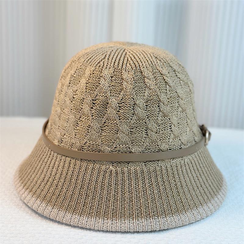 Spring and Summer Belt Buckle Bucket Hat Women's Fashion Sunshade Temperament Pot Hat Twist Pattern Breathable Travel Sun Hat