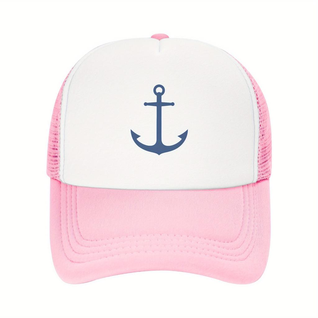 Nautical Anchor Trucker Hat Polyester Mesh Adjustable Unisex Casual Sports Cap