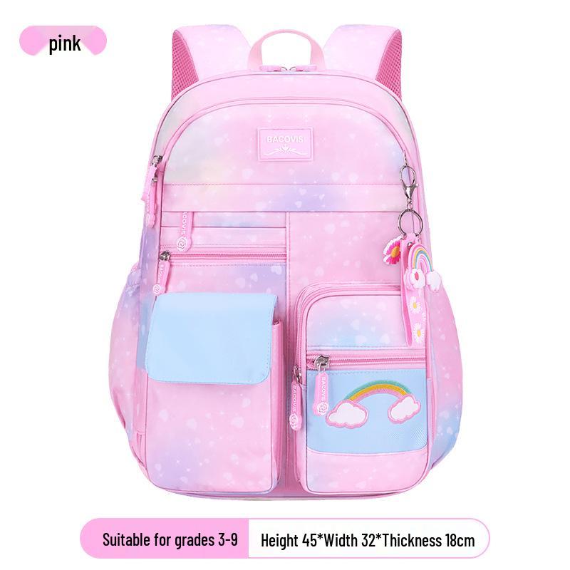 Rainbow-Design Large Capacity Backpack for Girls, Grades 1-6