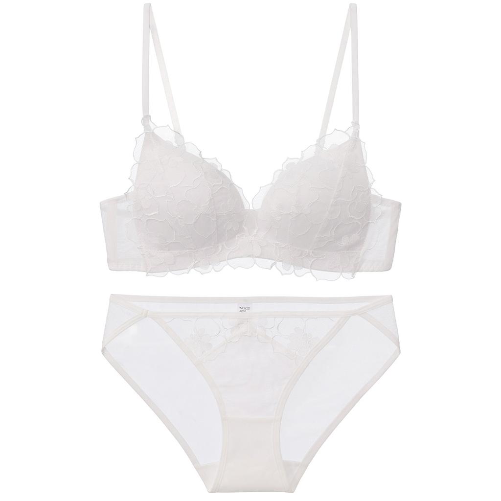 French sexy lace underwear summer pure desire cross beautiful back gathering underwear triangle cup no steel ring bra set