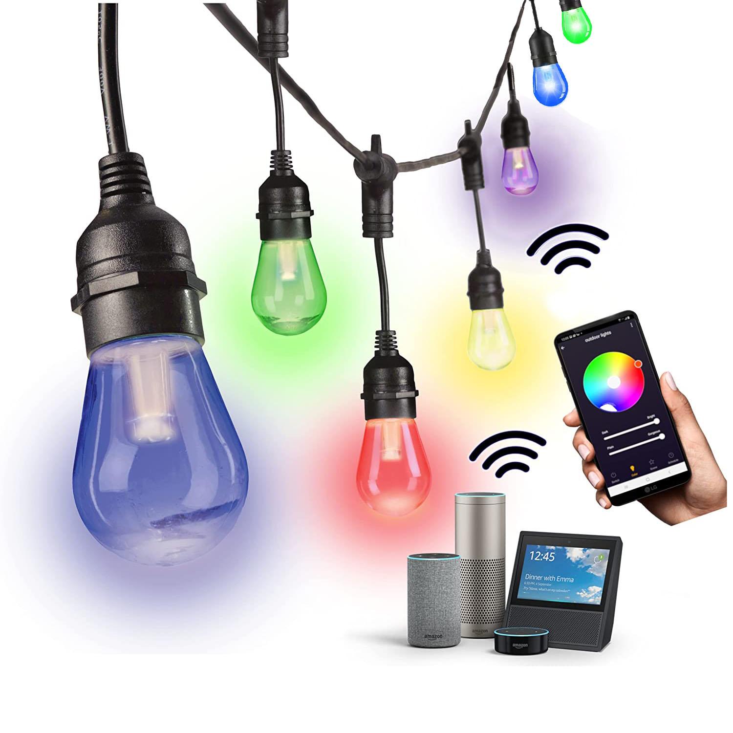 10м Умная светодиодная гирлянда Коммерческая водонепроницаемая для улицы RGB Лампочка S14 Wifi Tuya Фонарная гирлянда Сад Свадебное украшение EU PLUG