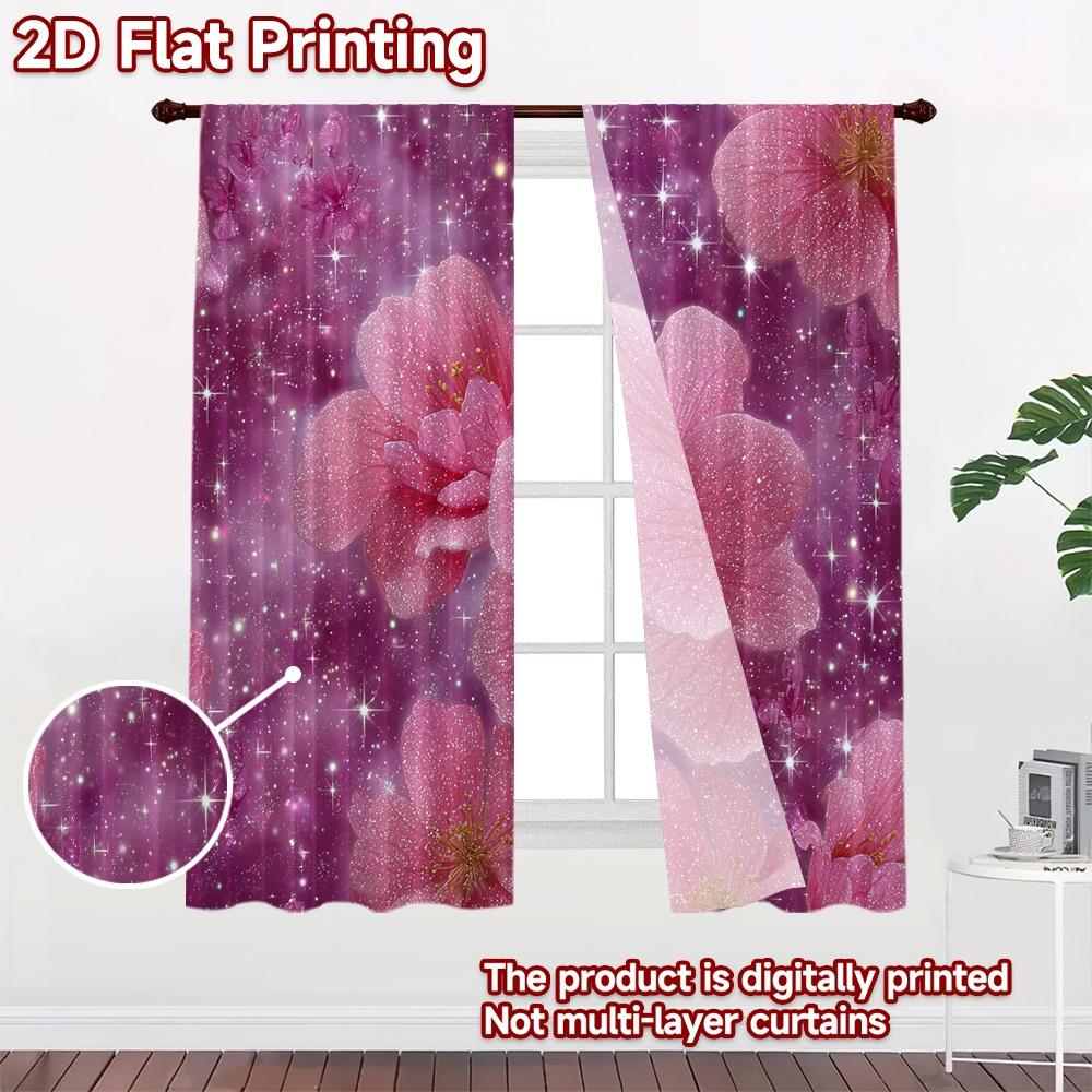 2D FLAT PRINTING 2pcs Curtains (Without Rod) Floral Pink Elegance Popular Curtain Fabric Durable 100% Polyester Fabric Curtains