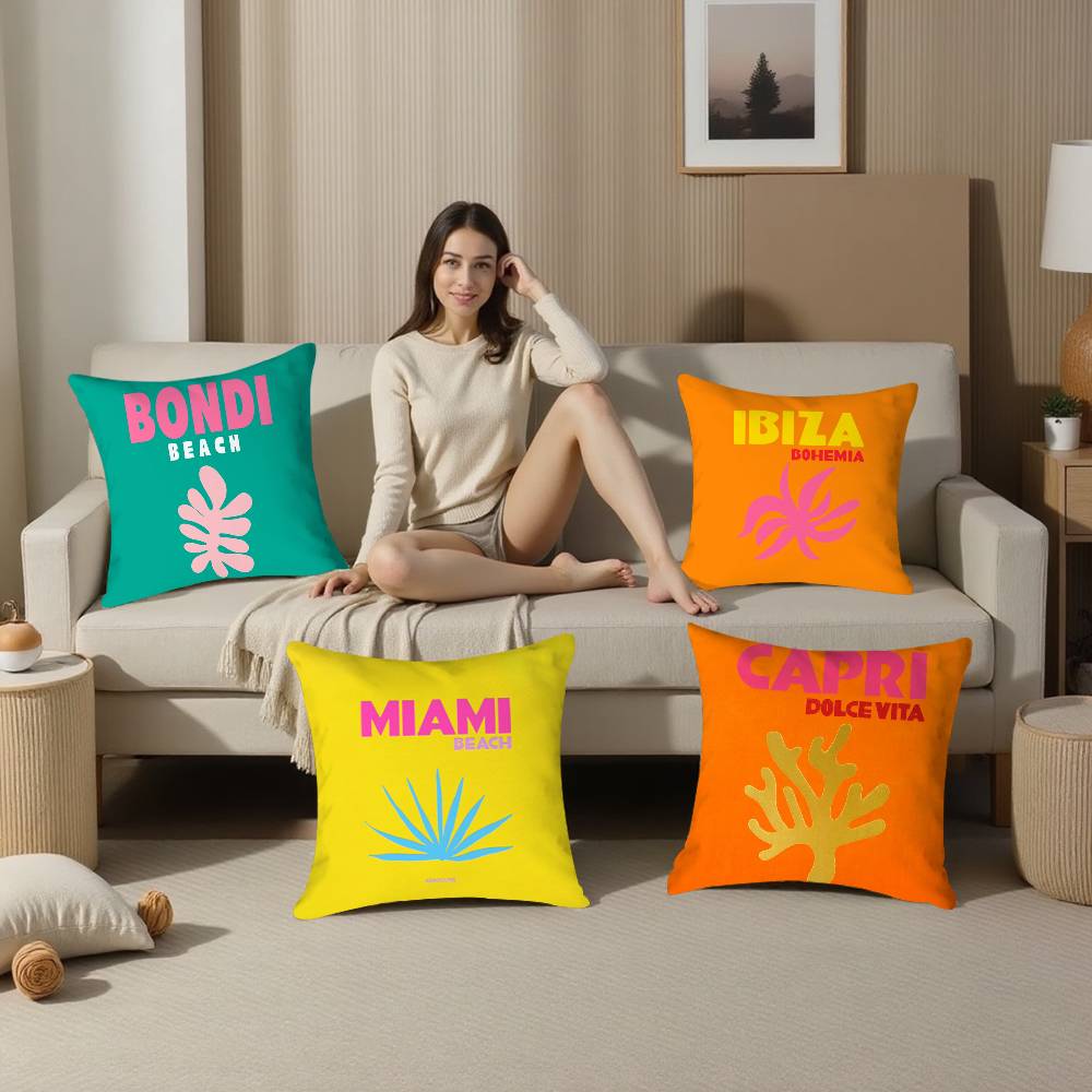 Summer Travel Series Pillow Case Plush Fabric Soft  Pillowcase Double Sided Print Cushion Cover Household Gifts