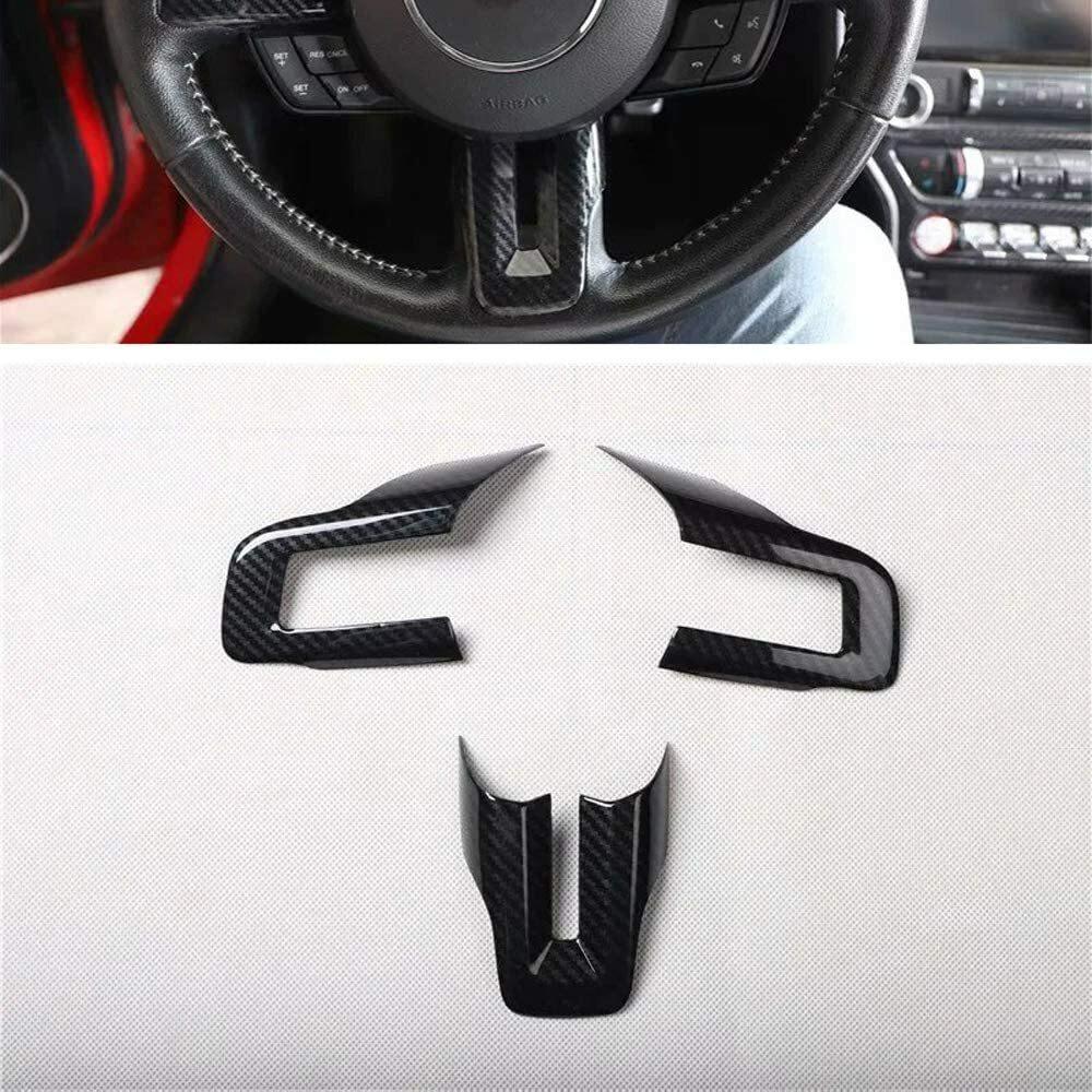 Inner Steering Wheel Decor Cover Trim Bezels for Ford Mustang 2015+ Carbon Fiber