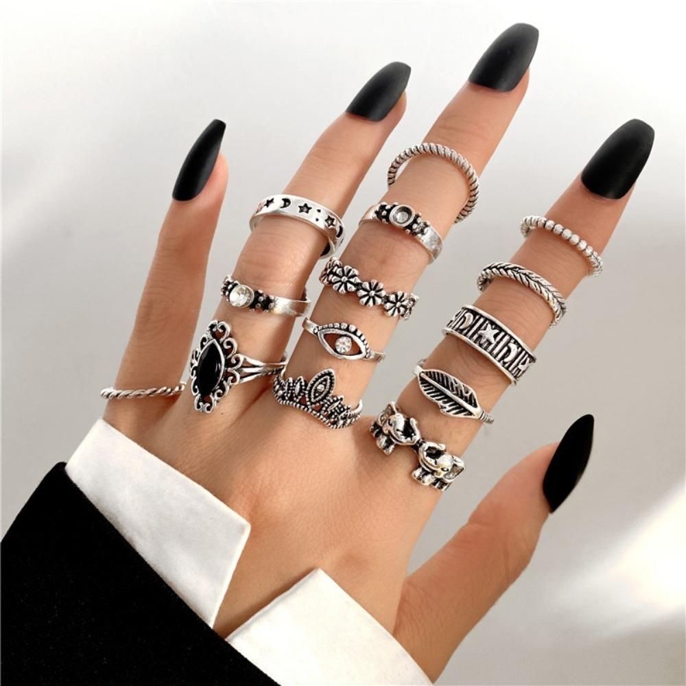 Skull Bat Spider Ring Set Dark Gothic Retro Exaggerated Finger Ring 23-piece Set