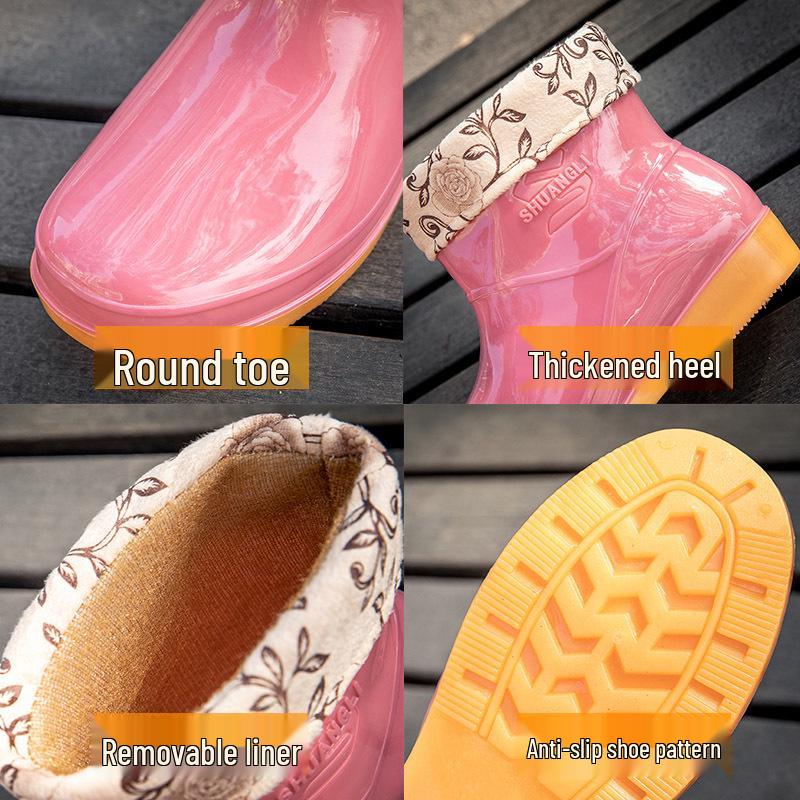 Women's Waterproof Fashion Rain Boots - Warm, Non-Slip, Lightweight Rubber Boots, Low-Top Short Tube Design for Optimal Comfort.