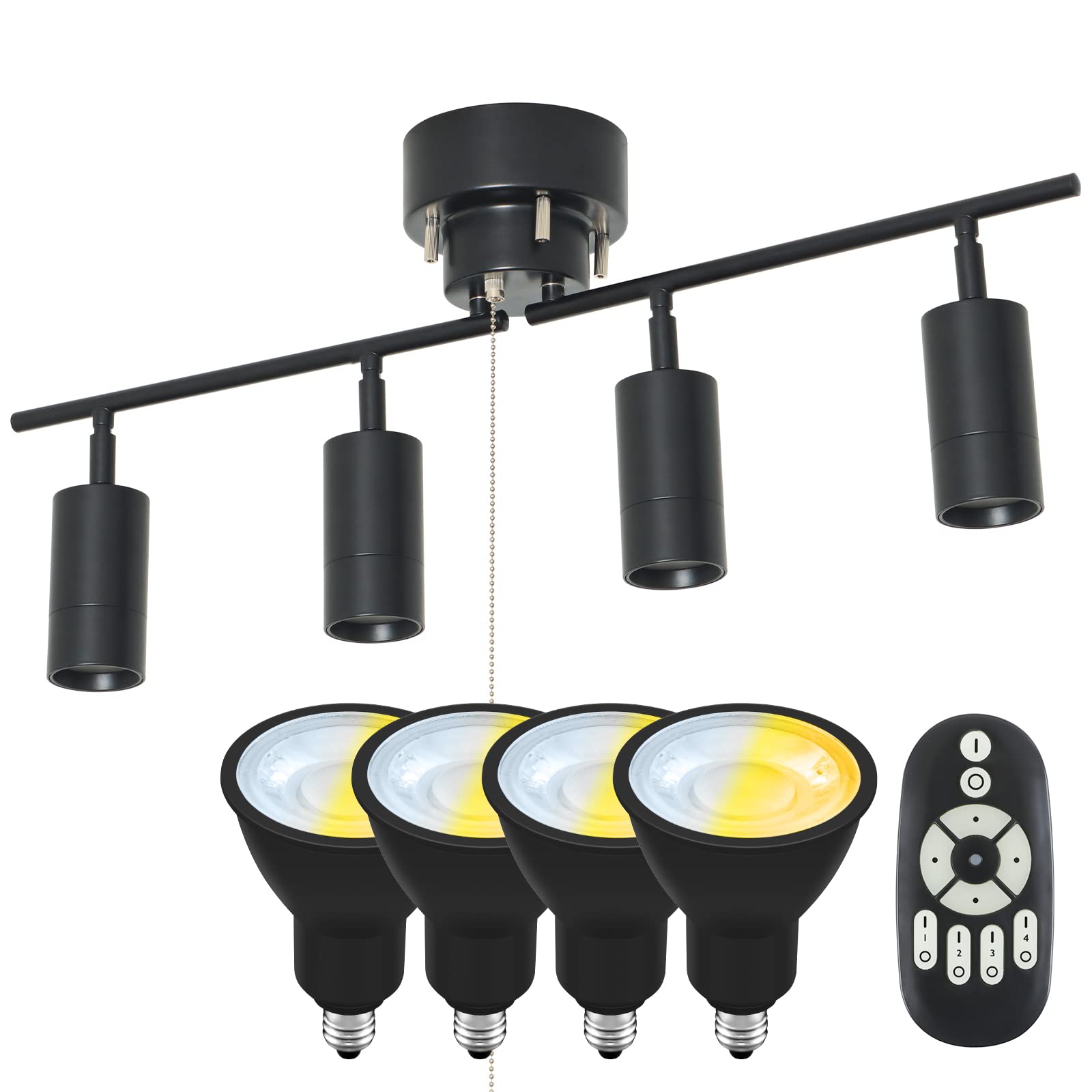 

Kyodo Lighting GT-DJ11B-6WE11CTB Ceiling Light, 4-Light Ceiling Spotlight with Dimmable and Color-Changing E11 50W LED Bulbs, Remote Control, Stylish