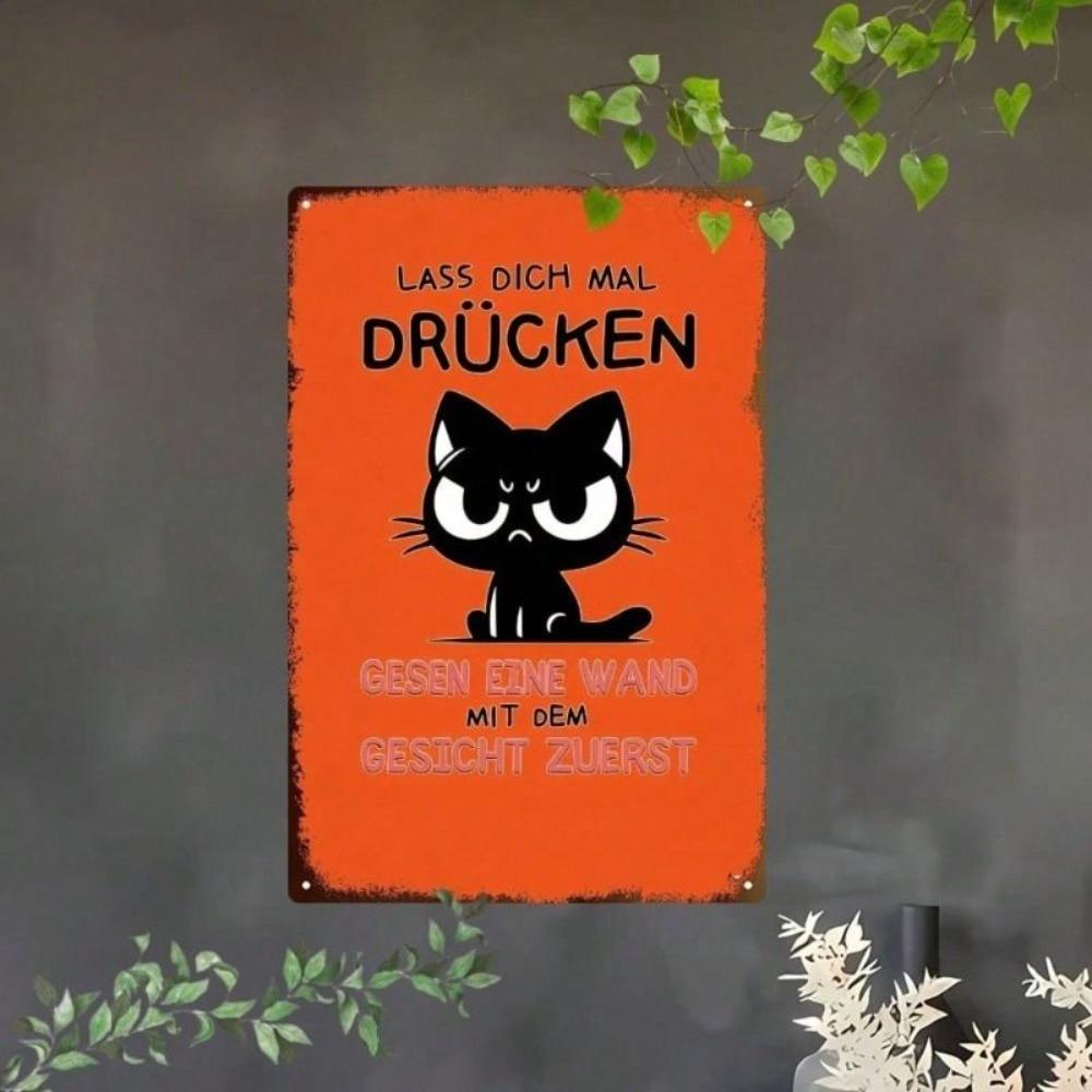 Vintage Metal Cat Sign 20x30cm Rustic Wall Decor for Kitchen Garden Home