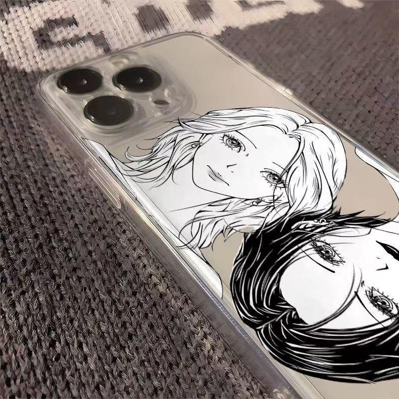 Manga Style Girls Line Art Pattern Phone Case for iPhone 17 16 15 14 13 12 11 16E Series Pro Max Plus Double Layer Protection