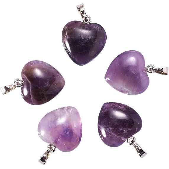 LiQunSweet 10 Pcs Genuine Amethyst Semi-Precious Gemstone Quartz Stone Heart Shape Pendants Bulk for Women Jewelry Necklace Making Findings