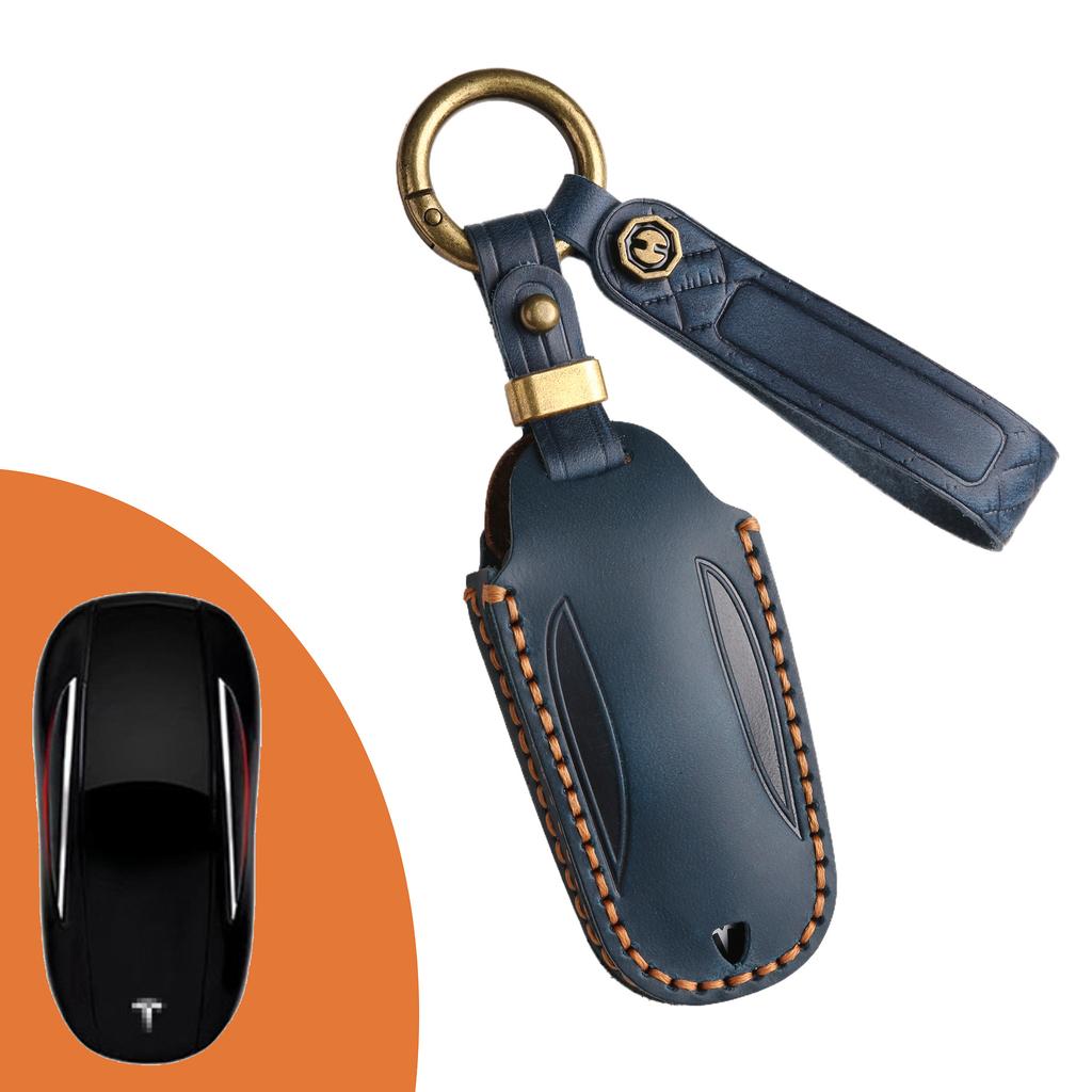 The key case is suitable for Tesla key cover model3 Y's x genuine leather car key cover, purely handmade.