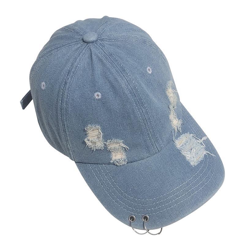 Hoop Baseballkappe Herren und Damen Sommer Einfarbige Zerrissene Denim-Kappe Street Fashion Studenten Sonnenschutz Schirmmütze Klassische Lässige Baseballkappe