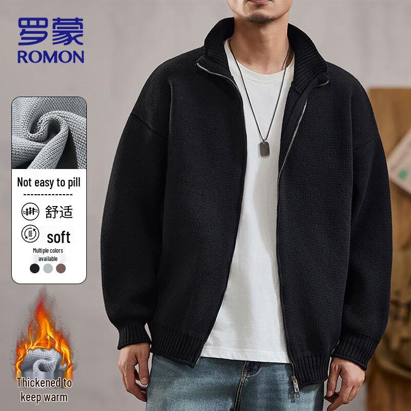 

ROMON Men s Loose Fit Mock Neck Cardigan Sweater 2XL