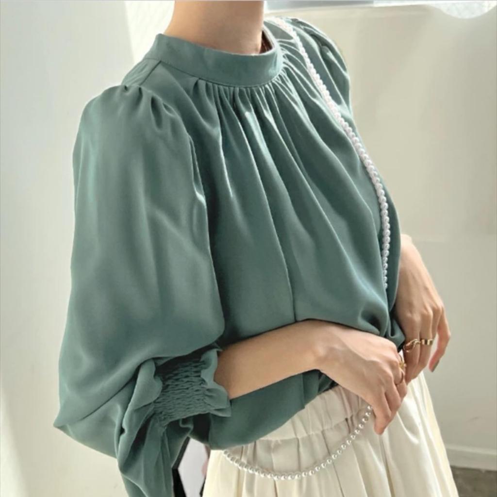 Blouse Shirt Top Puff Sleeve Spring Summer Autumn Round Neck Plus Sizes Cute Stylish Office Casual Commuting Adult Cute [JINJUDUO] Women's Long-Sleeve