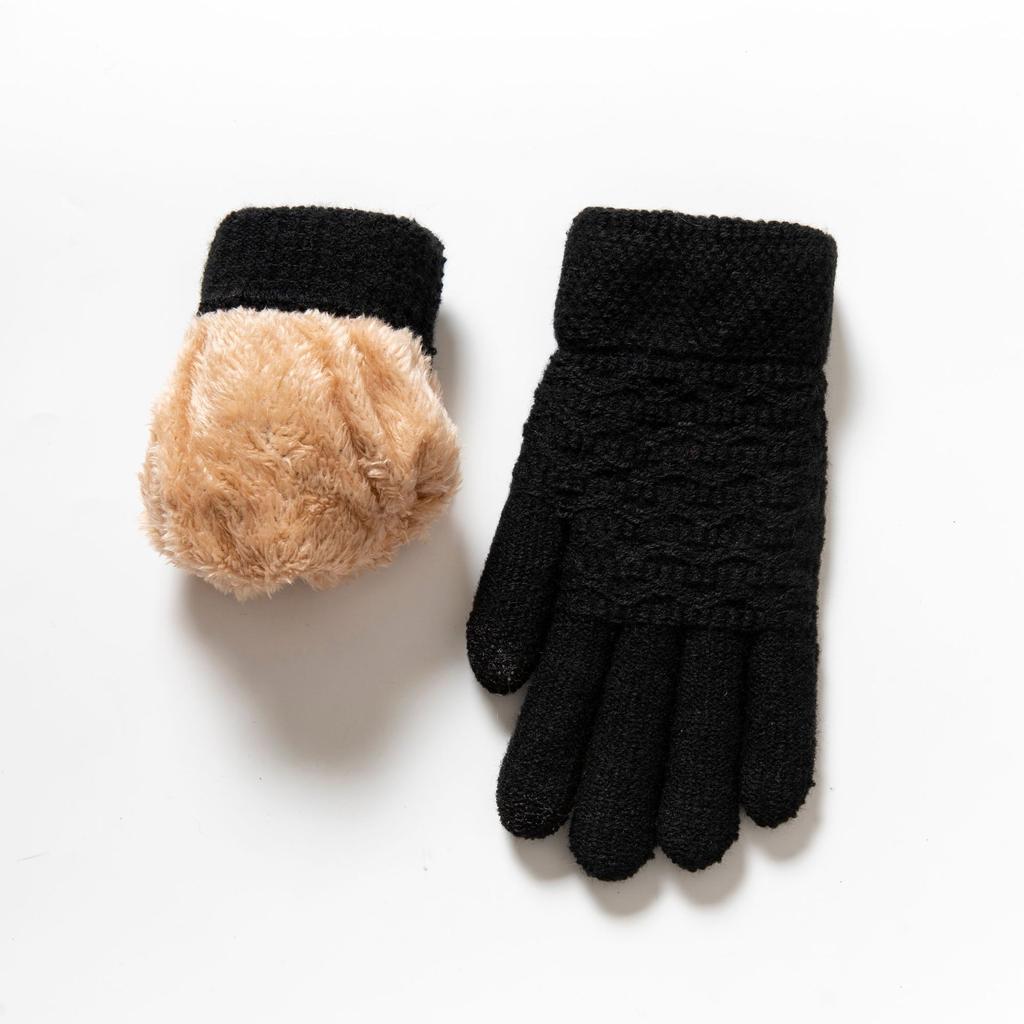 Cross Layer Gloves with Thick Velvet and Jacquard Knitting for Warmth Winter Cycling and Skiing Gloves