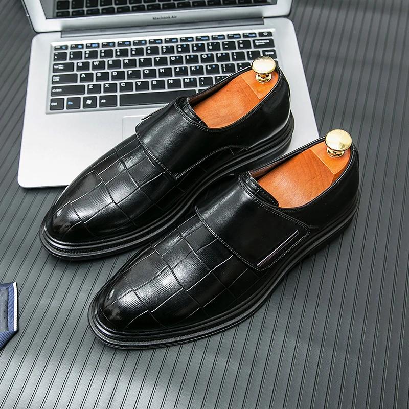 New Loafers Buckle Strap Round Toe Shoes for Men Wedding Black Pu Men Dress Shoes  Size 38-46