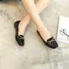Trendy brand size leather single shoes women's flat-soled versatile Doudou shoes square head soft leather soft sole casual loafers 43 ladyshoes