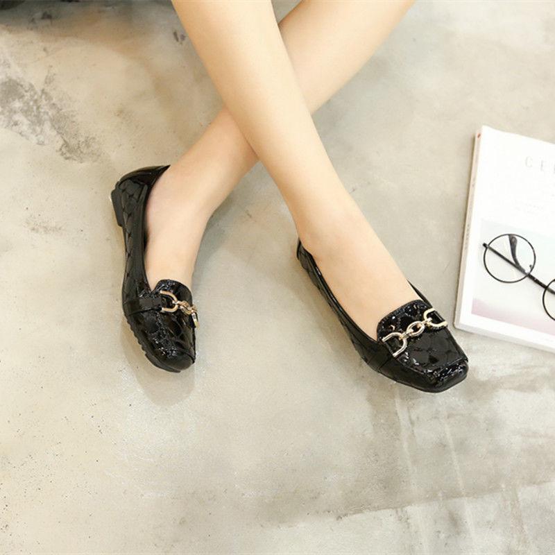Trendy brand size leather single shoes women's flat-soled versatile Doudou shoes square head soft leather soft sole casual loafers 43 ladyshoes