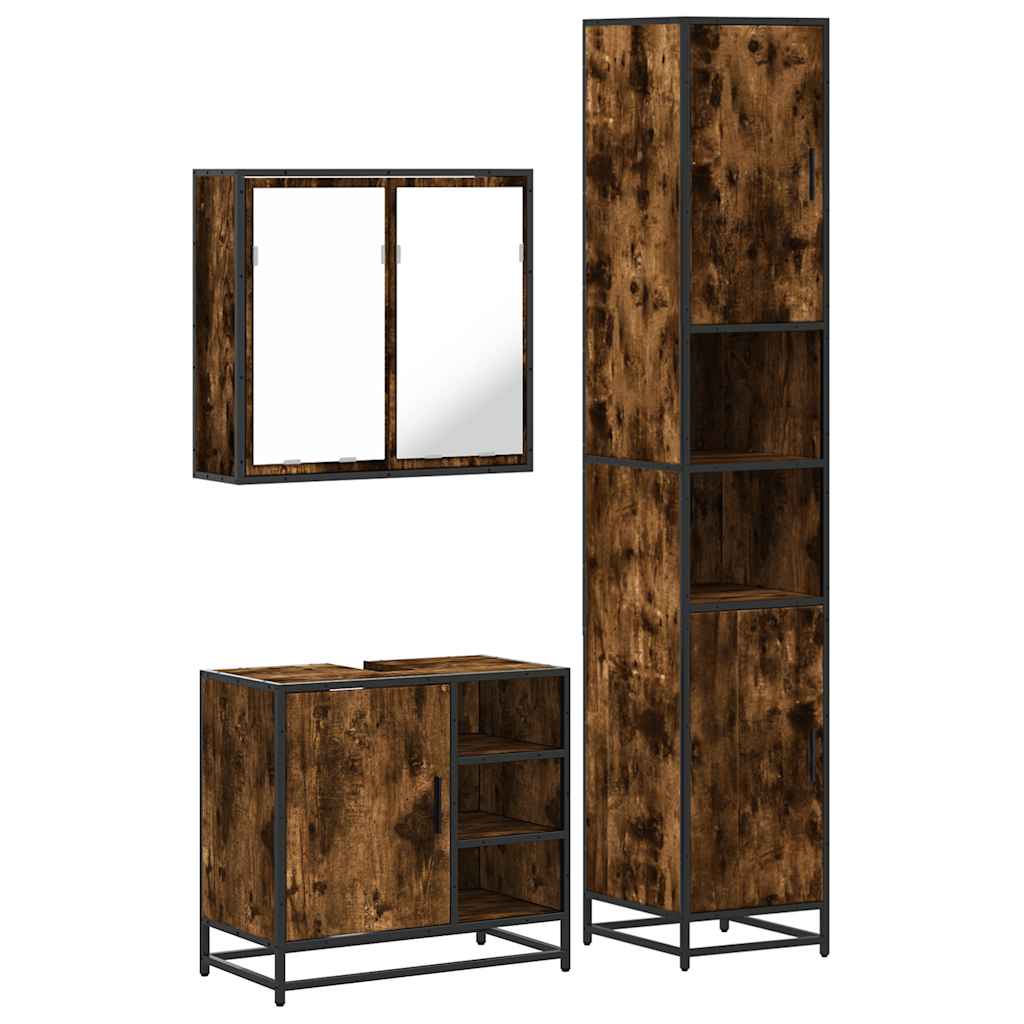 3 Piece Bathroom Furniture Set Smoked Oak Veneer Particleboard