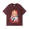 275 GSM Washed T-shirts 100% Cotton Chainsaw Man V51 Power Print Unisex Heavy Cotton T Shirt