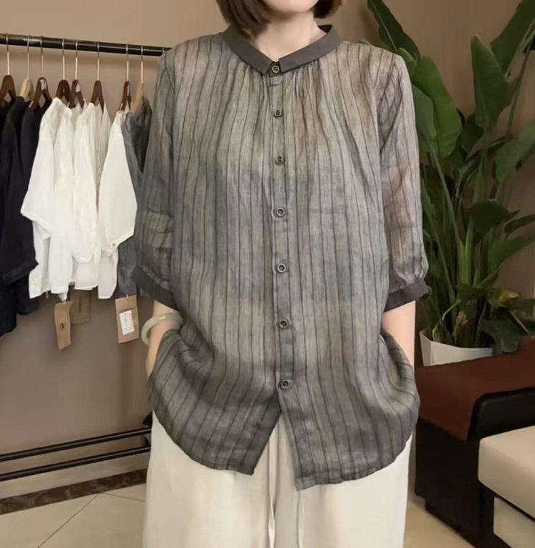 

2026 Summer Women s Fashion Striped Loose-Fit Plus Size Shirt 4XL (for 135-150 jin) кавовий/сірий колір