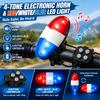 Bike Horn Light with 4-Tone Electronic Horn and LED Warning Light, Handlebar Mount, Fits <=24mm Bars, Batteries Not Included