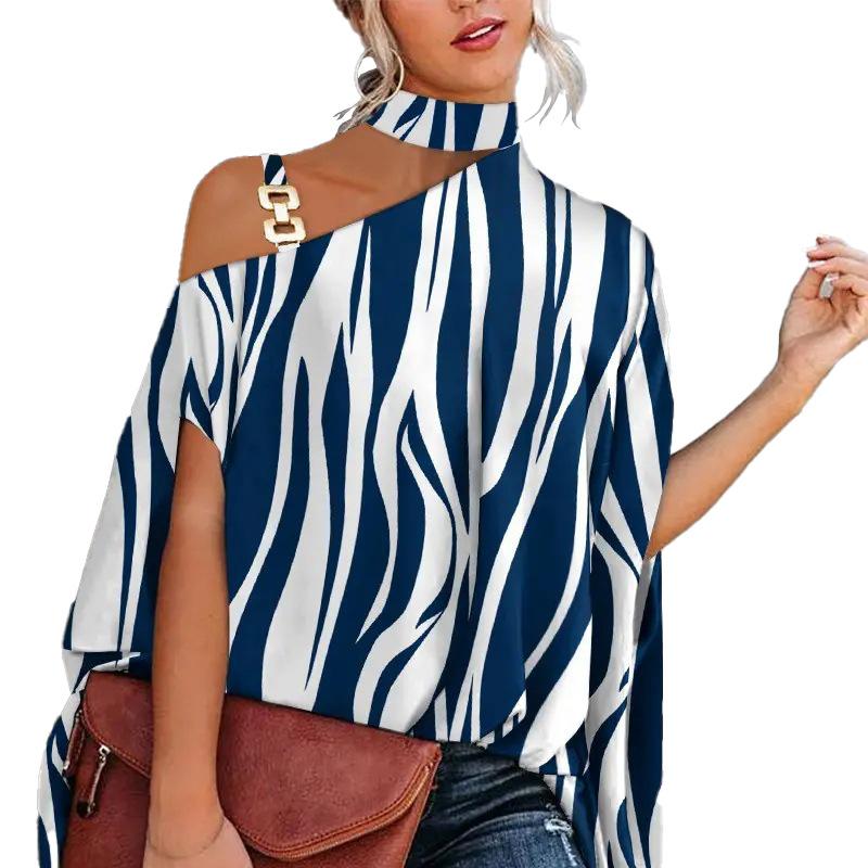 Letnia luźna koszula z krótkim rękawem i nadrukiem w kształcie szala dla kobiet