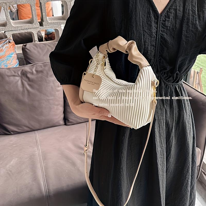Stylish Simple Pleated Handbag PU Material Evening Party Women's Bag