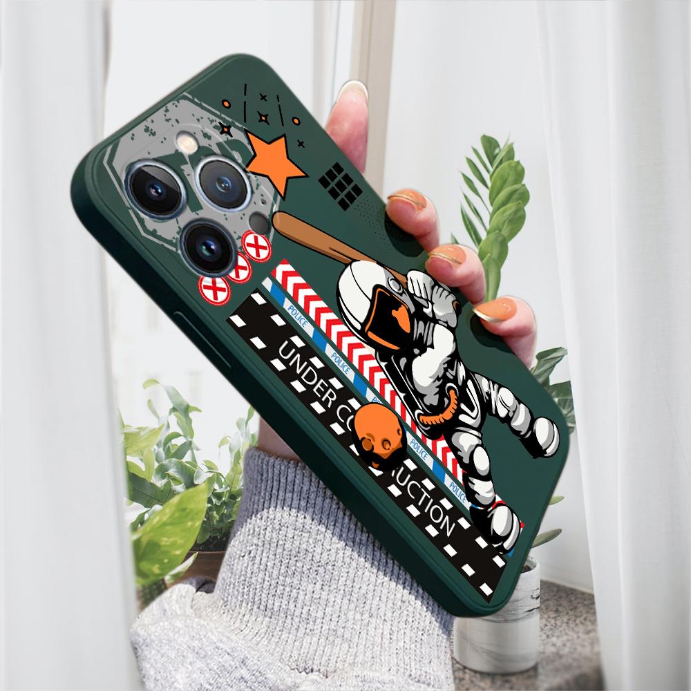 Astronaut Pattern Phone Case for iPhone 15 14 13 12 11 Samsung Galaxy A12 A52 S24 S23 Xiaomi POCO Redmi Soft Square Liquid Silicone Cover Casing