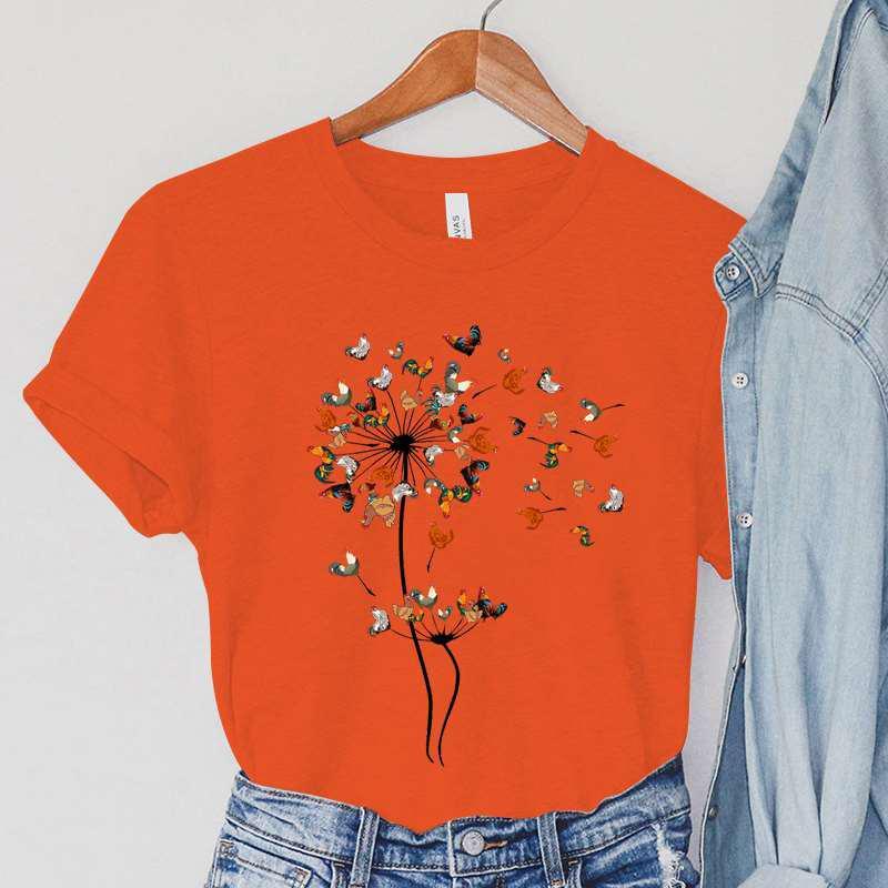 Dandelion Chicken Print Summer T-shirts For Women Casual T-shirts O Neck Short-sleeved T-shirts Fashion Tshirt