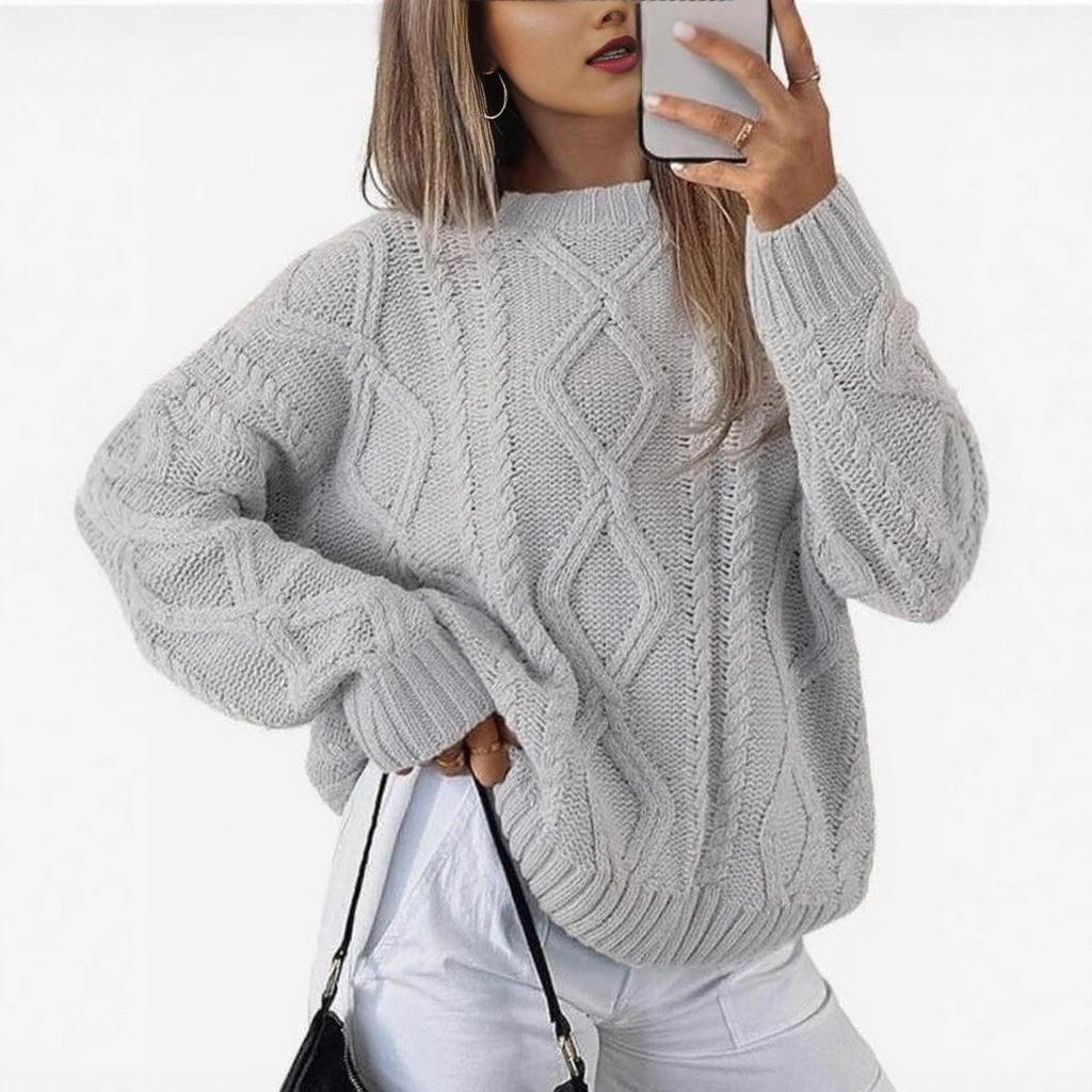 Spring new twist knitted sweater women's loose round neck pullover sweater top temperament elegant coat