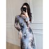 Autumn and Winter New Cold Mesh Yarn Long-sleeved Hip-wrapped Long Dress Butterfly Ink Printing Slim-fitting Long-sleeved Dress