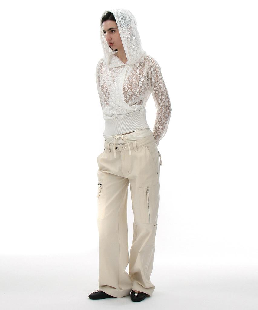 PARTIMENTO WOMEN Double Layered Waist Cargo Pants_Ecru