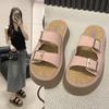 Stylish Casual Flat Buckle Slippers For Women Summer Outdoor Fashion In Black Khaki Pink And Brown