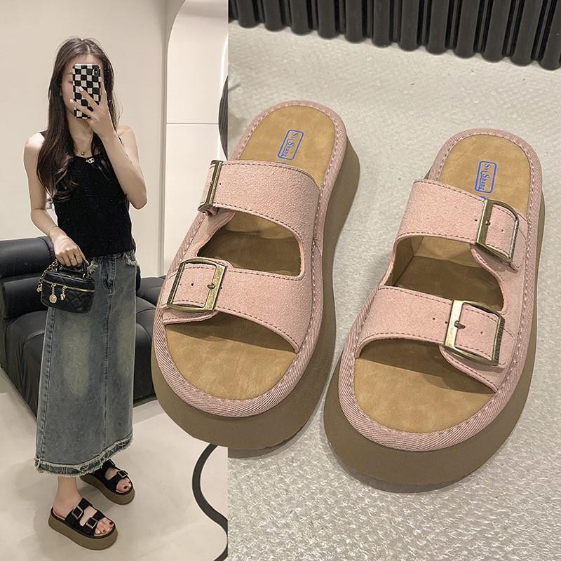 Stylish Casual Flat Buckle Slippers For Women Summer Outdoor Fashion In Black Khaki Pink And Brown