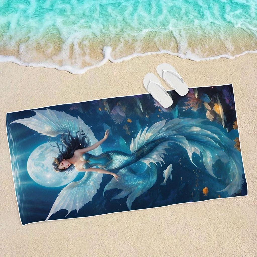 Mermaid Pattern Microfiber Beach Towel Large Thick Soft Quick Dry for Swimming Yoga Sports