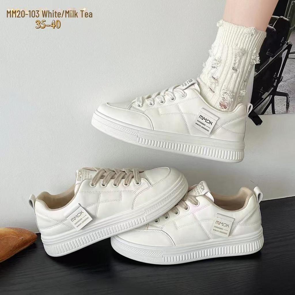 2024 Autumn Women's White Low-Top Sneakers - Korean Style, Casual Sports, Student Design, Comfortable & Trendy.