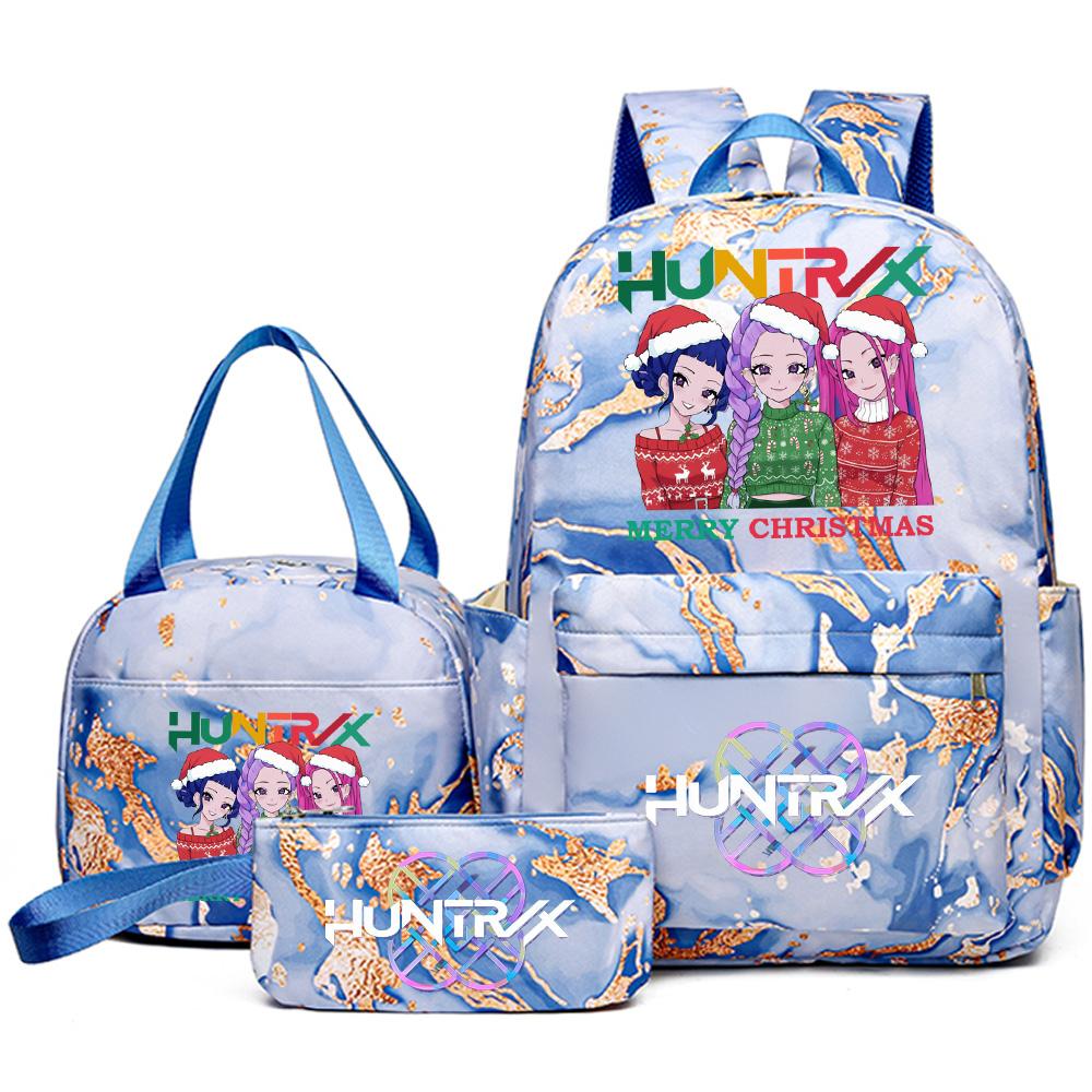 3Pcs/set Christmas K-pop Printed Backpack Handbag Pencil Case for Teenager Student Girl Boy Bookbag Schoolbag Women Large Capacity Travel Bag Kid Gift