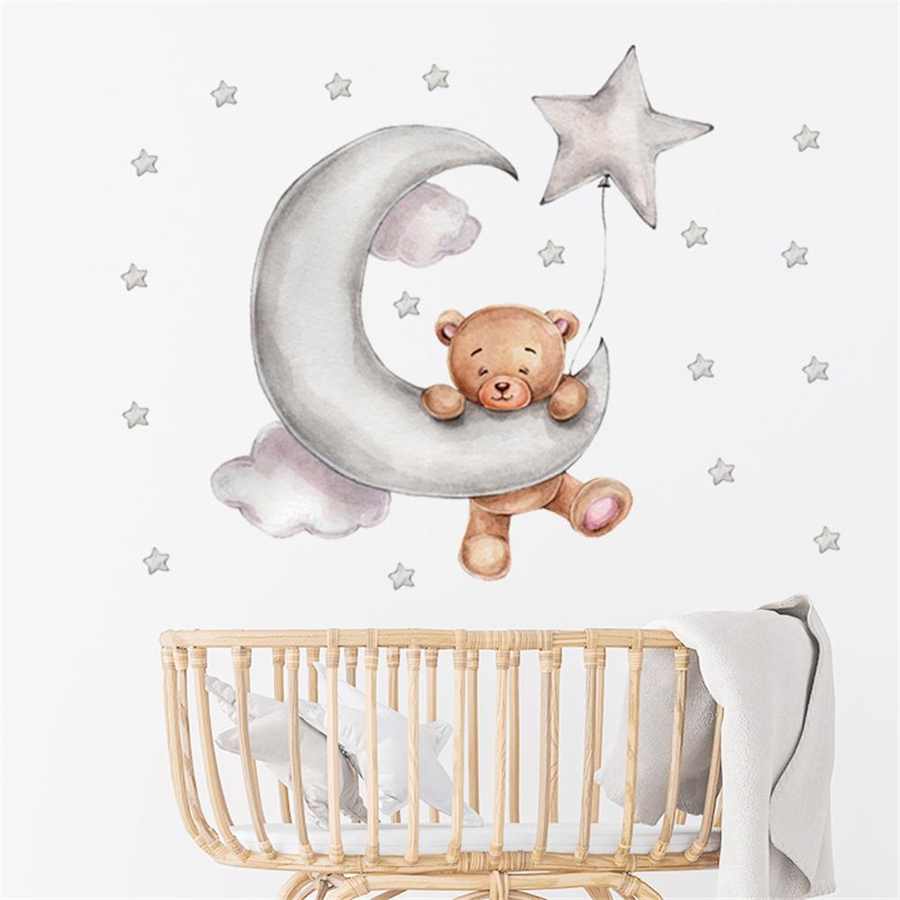 Moon Cloud Big Wall Stickers For Kids Rooms Boys Stars Large Wall Stickers For Children's Room Bear Bedroom Decoration