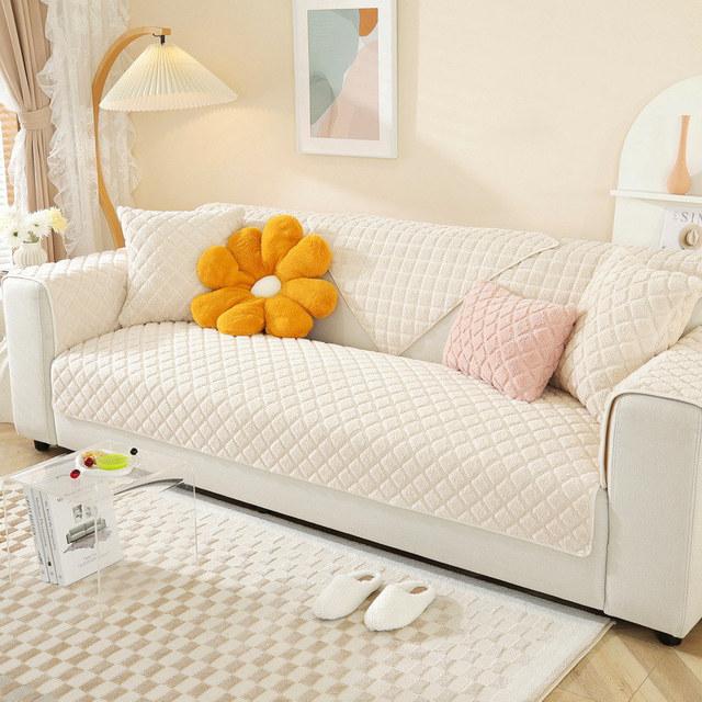 Koc sherpa w kratę na kanapę Nowoczesny pokrowiec na fotel z jednym podłokietnikiem Antypoślizgowy pluszowy miękki pokrowiec na skórzaną sofę