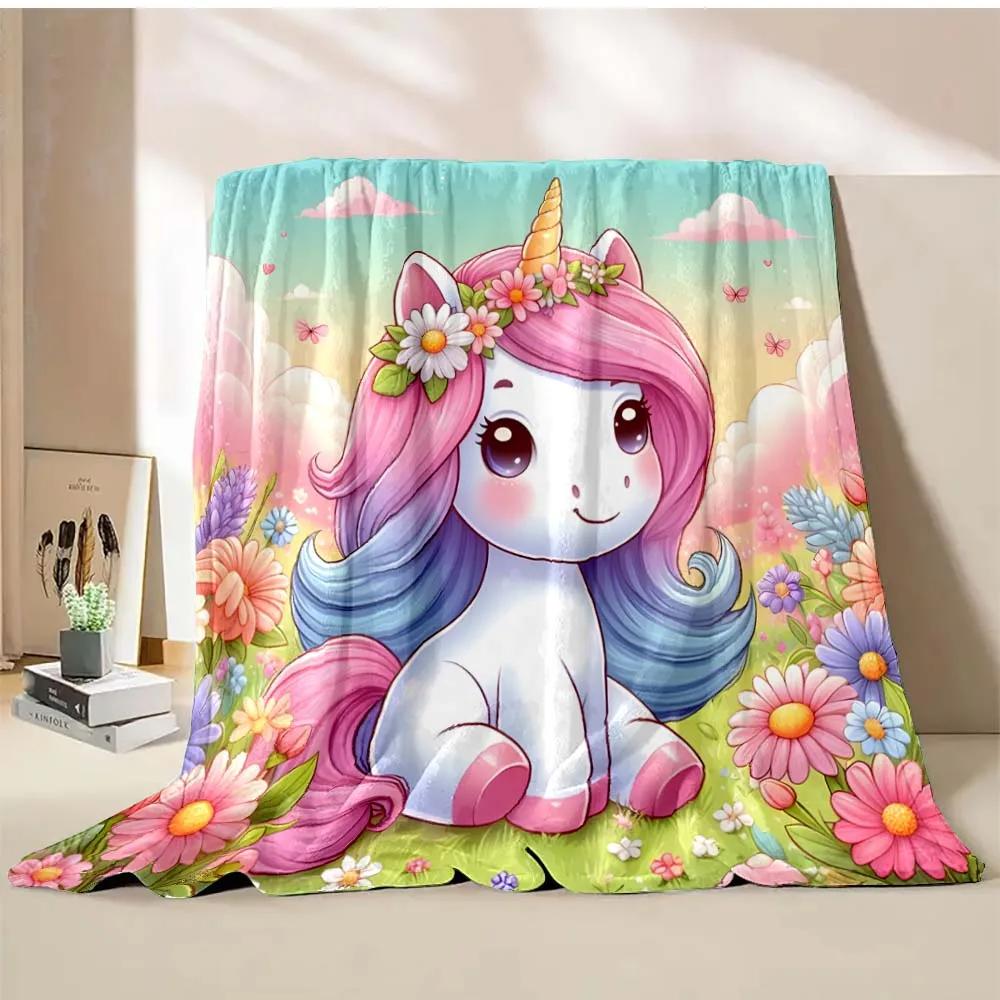 1PC Cute Unicorn Printed Cartoon Blanket Warm Soft and Comfortable Home Travel Blanket Sofa Bedding Cover Blanket Girls Gift