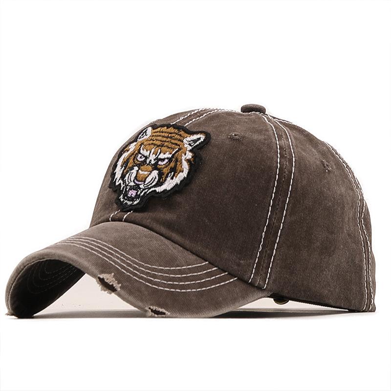 Cappello da sole con ricamo testa di tigre cappellino da baseball da donna cotone puro lavato da uomo cappellino da esterno per il tempo libero europeo e americano