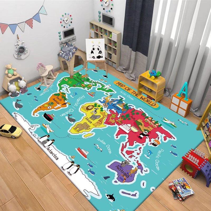 Children's Navigation Map Pattern Carpet Baby Game Crawling Rugs for Living Room Children's Room Decorative Anti Slip Floor Mats