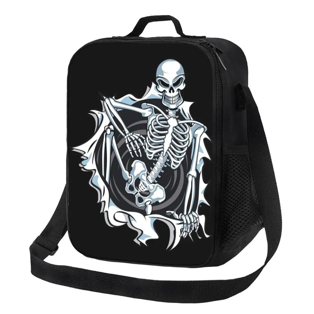 Grim Reaper Insulated Lunch Bag for Work School Demon Skull Waterproof Thermal Cooler Bento Box Women Children