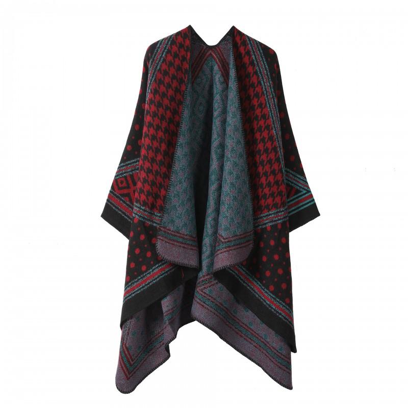 Womens Oversized Knit Shawl Wrap Scarf Ethnic Warm Fleece-Like Cape Travel Winter