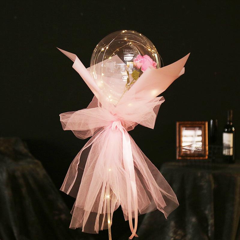 LED Luminous Balloon Rose Bouquet Transparent Bobo Ball Rose Valentines Day Gift Birthday Party Wedding Decoration Balloons