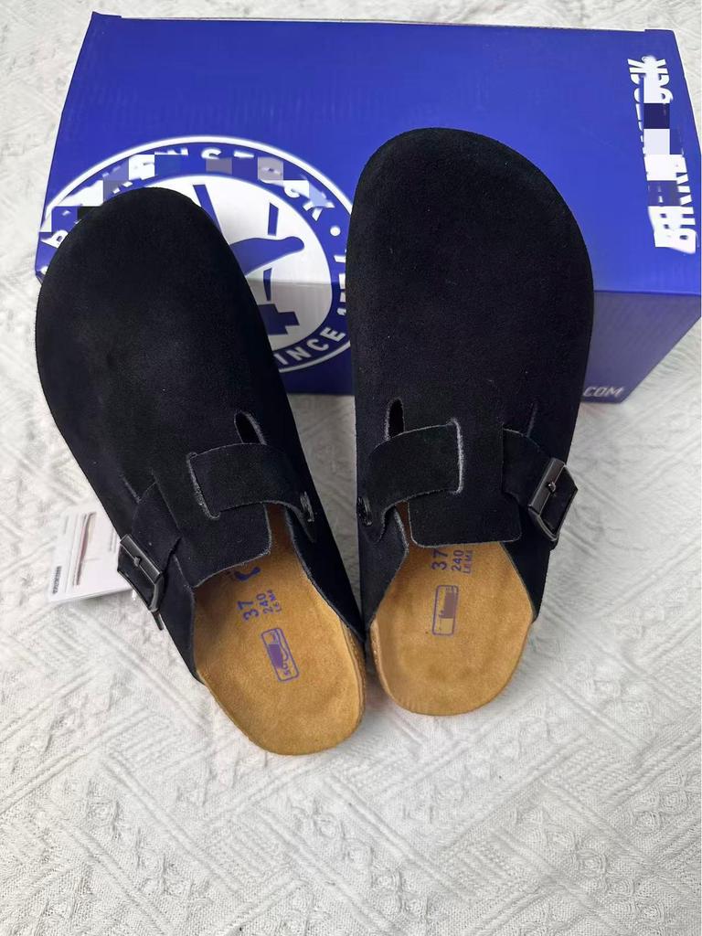 BK Half-Covered Genuine Leather Unisex Slippers with Cork Toe Cap - Versatile Casual Outdoor Wear by Birkenstock